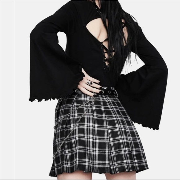 NIP STARS AND STRIPES PLAID SKIRT WITH MESH DETAIL AND CHAIN BELT - Picture 2 of 7